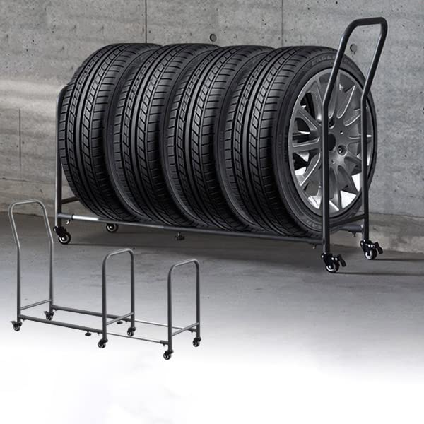 コンパル　タイヤキャリー　スタッドレス　収納 　ラック　ガレージ　車庫　台車 Amazon.co.jp: タイヤラック 4本 台車 伸縮式 70cm～110cm 移動式
